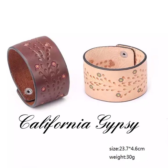 Retro Tooled Western Floral Boho Cuff - Picture 3 of 6